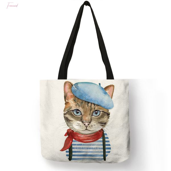 

cute cat печати многоразовые хозяйственная сумка женские сумки 2020 summer tote bag путешествия школьные сумки b06034