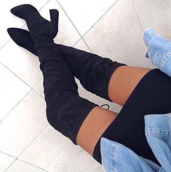 

nausk brand new women's shoes woman boots large sizes 33-43 winter over the knee boots high heels party women, Black