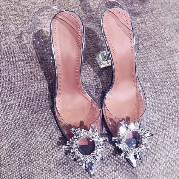 

women pumps transparent high heels pointed toe slip-on wedding party fashion shoes for lady pvc, Black