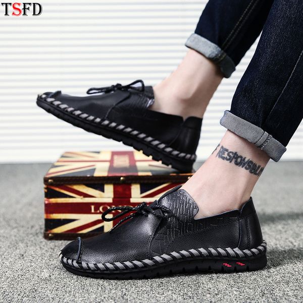 

lightweight men leather shoes fashion sneakers men trainers shoes breathable loafers for 2020 large sizes 50 black y5