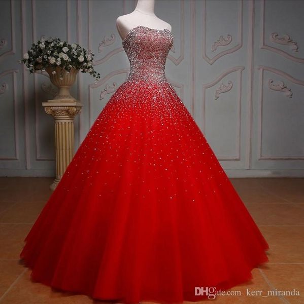 Yeni Tasarım Kadınlar Quinceanera Elbiseler Tweetheart Bicolor Ball Gowns Zemin Uzunluğu Etek Ağır Bling Rhinestones Debutante Prom Cepiller DH340