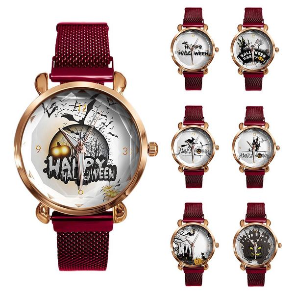 

halloween pumpkin lantern magnetic women watches round dial analog quartz wrist watch women watch relogio montre femme 2019, Slivery;brown