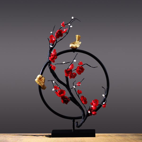 

creative flower bird iron round shape figurines home table accessories modern living room deskornament zen mascot decoration