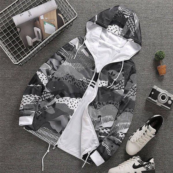 

mens reversible jacket fashion designer a d print jacket spring autumn light windbreaker outwear sport wear white black reversible hoodie, Black;brown