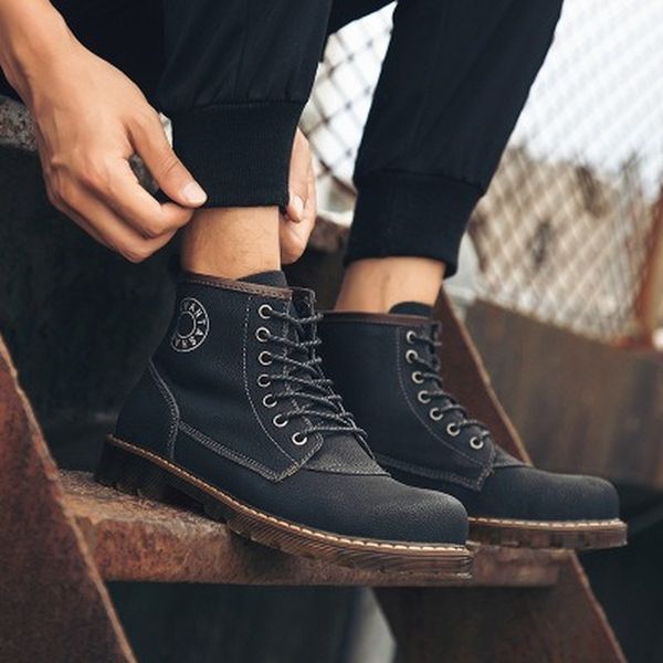 

designer 2019 new trend casual boots british fashion men's autumn winter new high-leather boots tooling shoes big size 38-45, Black