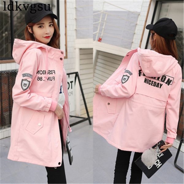 

2019 new spring autumn trench coats women's outerwear girls korean harajuku bf letter long windbreaker coats female a477, Tan;black