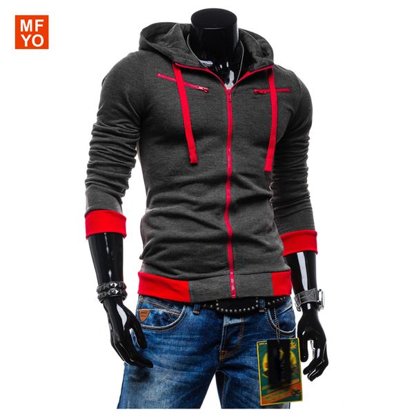 

2016 spring fashion new men's zipper hoodies long sleeve mens slim sweatshirts men hooded moletom men plus size, Black
