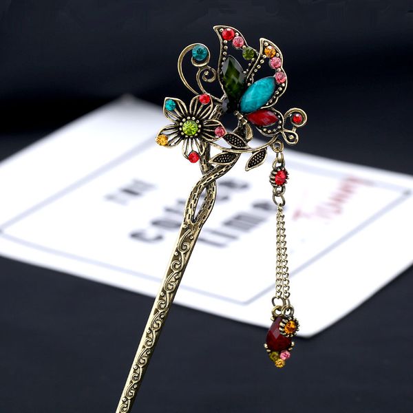 

vintage rhinestone butterfly hair stick jewelry wedding hair accessories charm metal hairpins, Golden;white