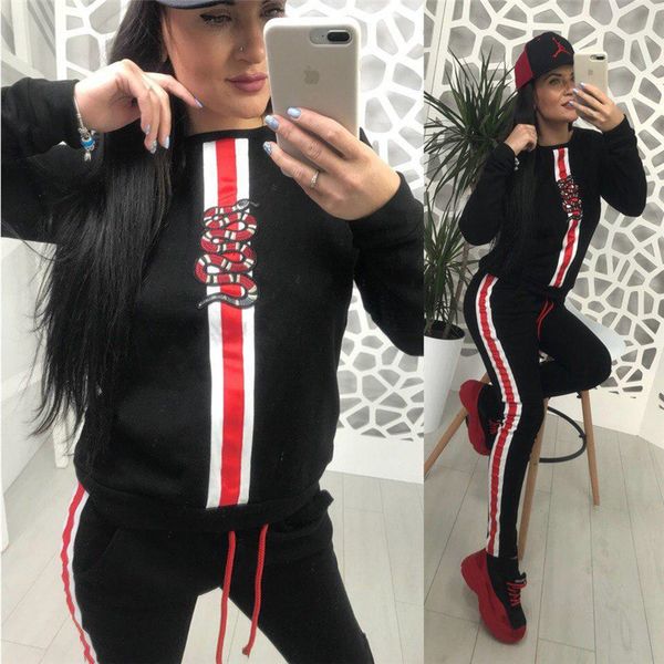

19ss Women Snake Tracksuits Spring Sports Casual Tops Pants 2pcs Clothing Sets Suits