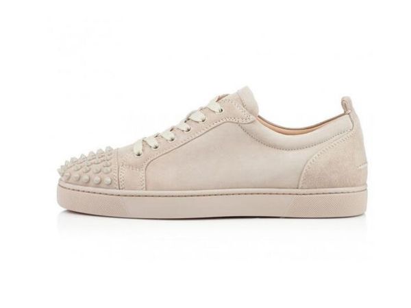 

italy handmade shoes red bottom spikes junior men's flat khaki /beige suede leather stuff sneaker low sneaker gift outdoor walking, Black