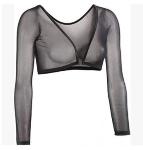 

long-sleeved bottoming short navel perspective cardigan mesh long-sleeved bottoming short navel jacket jacket mesh perspective cardigan, White