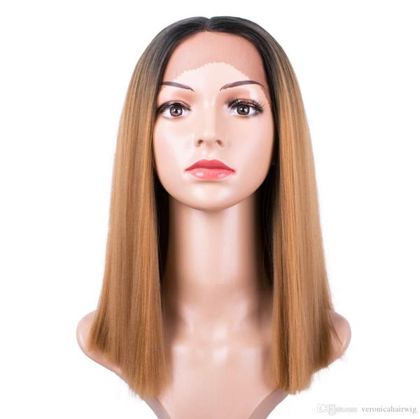 Fashion Short Bob Light Brown Lace Front Wig Ombre Straight