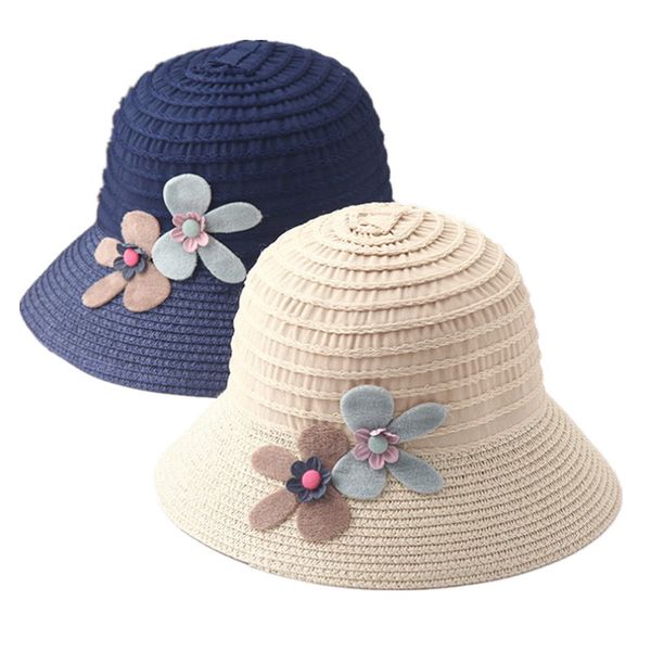 

2019 new summer kids floral straw hats fedora hat children visor beach sun baby girls sunhat wide brim floppy panama for girl, Yellow