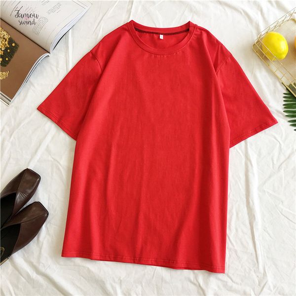 

твердые рубашки женщин t цвета конфеты o шеи дышащий с коротким рукавом женская футболка корейский стиль простой leisure daily chic, White