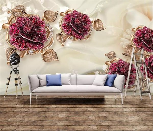 

custom any size 3d wallpaper 3d european luxury noble jewelry flowers home decor living room wall covering