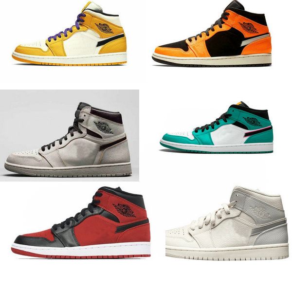 

2019 new 1 mid shoes bred gym red white black men/women/kids basketball shoes 1s high og defiant sb light bone big boy sneakers