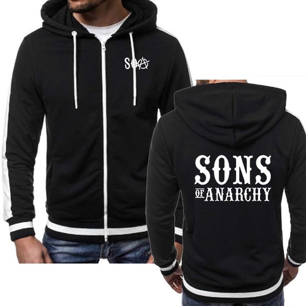 

soa sons of the child new fashion samcro sportswear zipper men hoodies male casual sweatshirt fleece hip hop warm hoody, Black