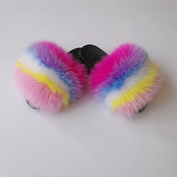 

real fur slides fox fur slippers slippers faux fur slippers for women, Black