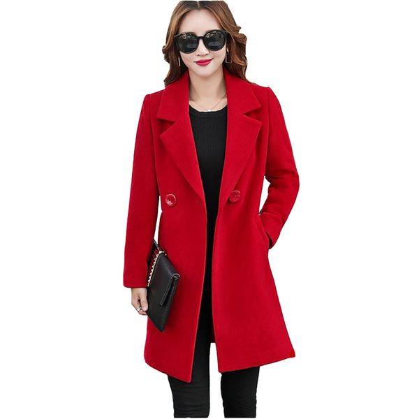 

autumn women's wool coat new fashion long woolen coats female winter slim warm trench plus size long outerwear women jacket, Black