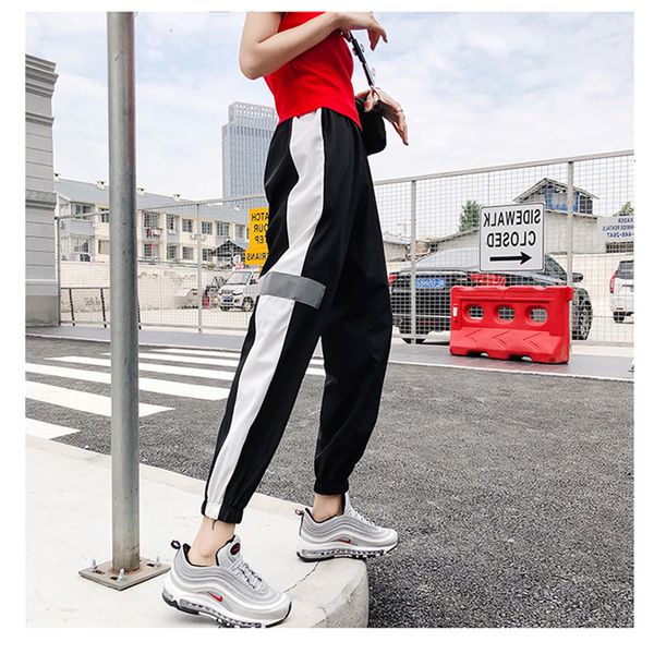 

womens pants elastic waist pants casual loose joggers trousers high waist sweatpants streetwear harem pants for women or men, Black;white