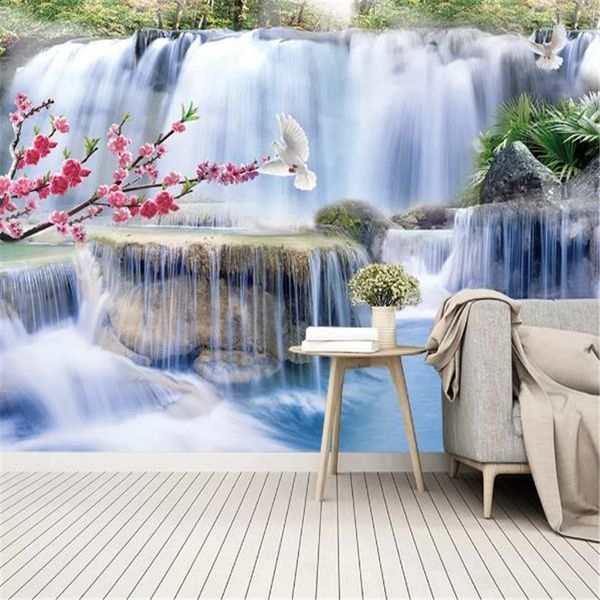

3d home wallpaper jiaoyan hongmei flying pigeon large waterfall landscape hd digital print decoration wall paper