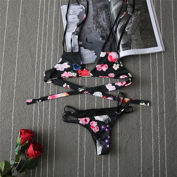 

women lady floral beachwear swimsuit bathing padded push up bikini swimwear