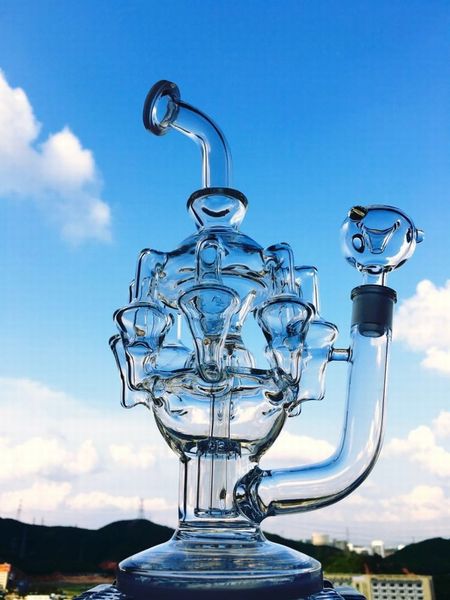 

12 дюймов Восьмирукий Люстра Recycler уникальный дизайн буровой установки нефтяных буровых установок стекла водопроводной трубы барботер стекло бонг с чашей