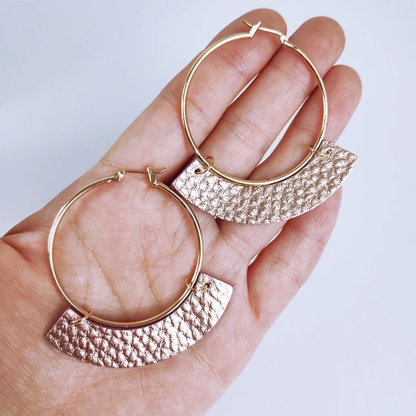 

кожаный круглый обруч серьги для женщин из натуральной кожи золото заявление геометрическая простая уха обручи минималистский женщины ювелир, Silver