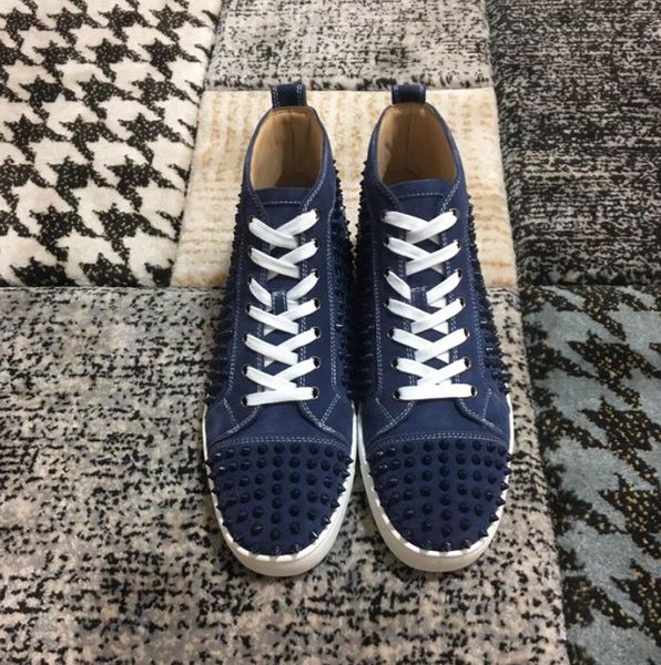 

синий spikedgenuine кожа sneakermens обувь с красной подошвой плоский шипованных high top повседневная обувь роскошные партии lovers walking, Black