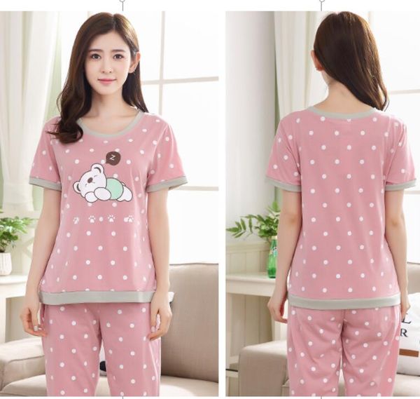 

women's sleepwear 2 pcs set women cartoon printed pjamas sweet cute & shorts pajamas home wear, Black;red