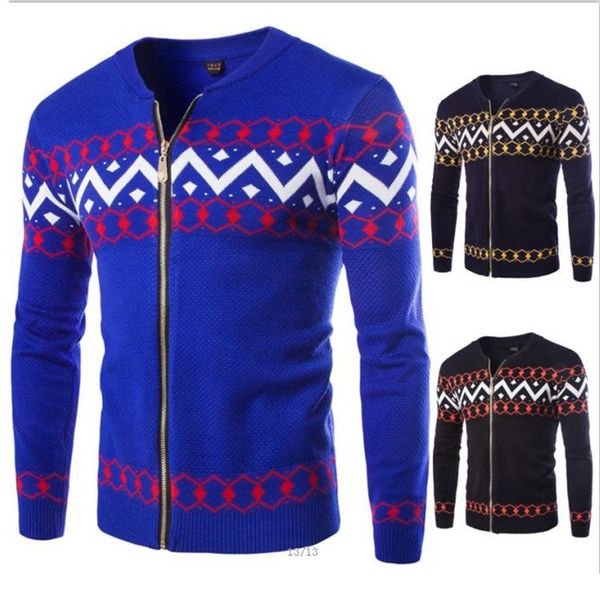 

нового высокого качество свитер мужчина молния кардиган свитер пальто вокруг шеи мода длинных рукавов жаккард национального ветер свитер, White;black