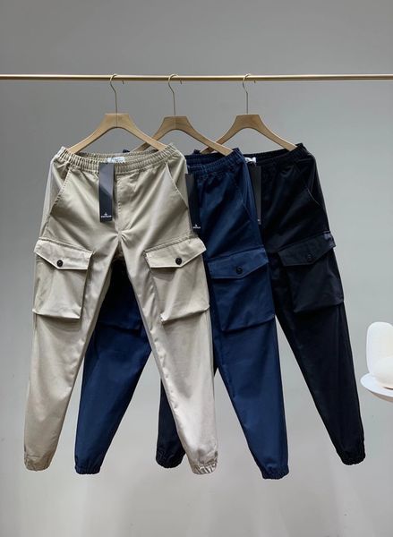 

19fw luxurious brand design compass pocket cargo elastic waist track trousers men women sport jogger sweatpants outdoor pants, Brown;gray