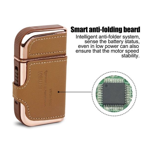 

kemei km-5600 2 in 1 leather case men electric shaver trimmer reciprocating rechargeable and cordless razor vintage coffee
