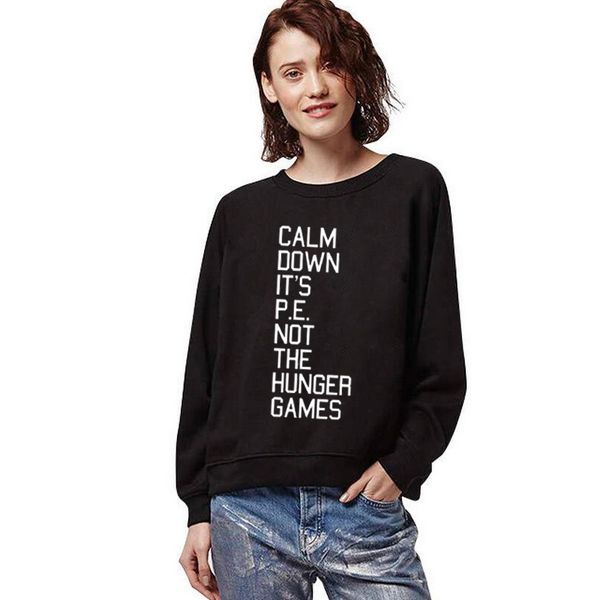 

o-neck women hoodies punk harajuku tracksuit sudaderas mujer calm down it's p.e. letters print sweatshirt autumn, Black