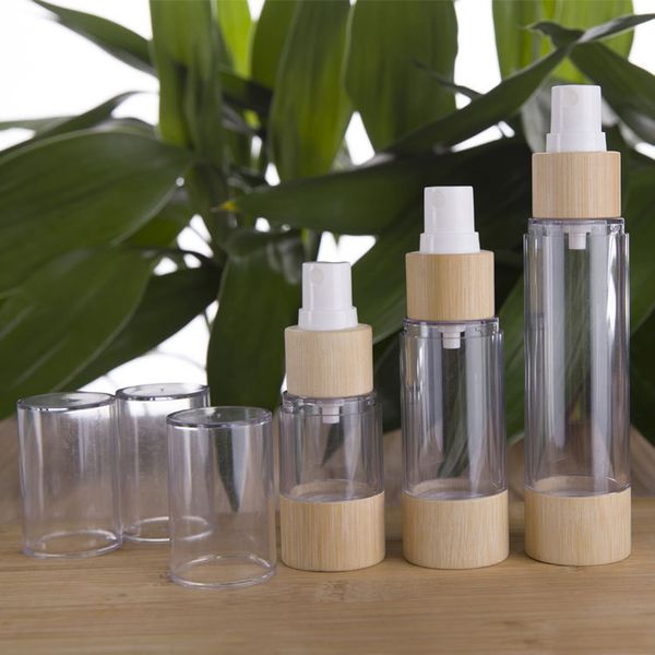 

пустой diy bamboo cosmetic спрей бутылка 20/30/50/80/100 / 120мл прозрачный пластиковый mist spray container perfume essence pump вакуумные