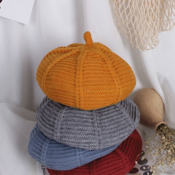 

for age 3-8 solid color beret hats child casual printer pumpkin bennies hats winter autumn boys and girls wool bonnet, Blue;gray
