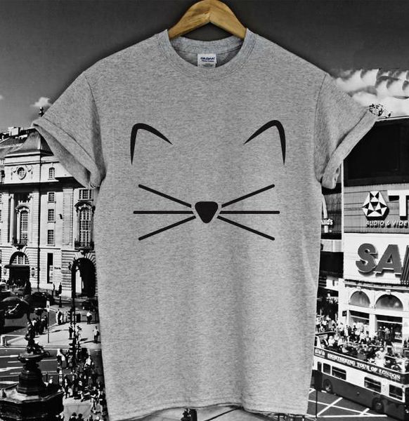 

cat face beard print women t shirt cotton casual funny animal print shirt for lady gray white tee hipster z 232