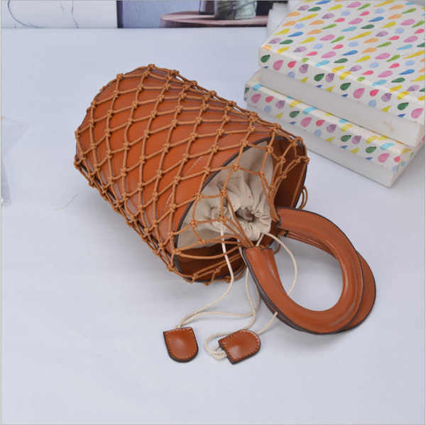 

2020 summer leather handbags ins fishing net bag net bag woven bag evening sister school with bucket ladies handbag