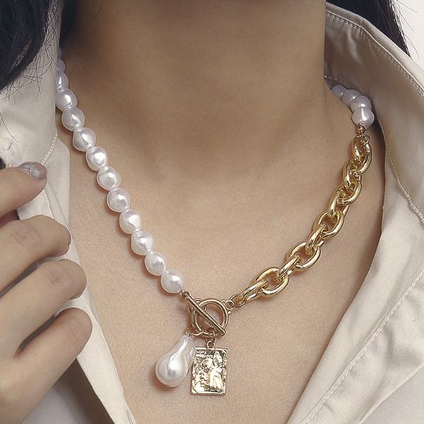 

gothic барокко перл ангел кулон колье ожерелье для женщин свадебного панка больших коренастого толстого замок цепи ожерелья, Silver