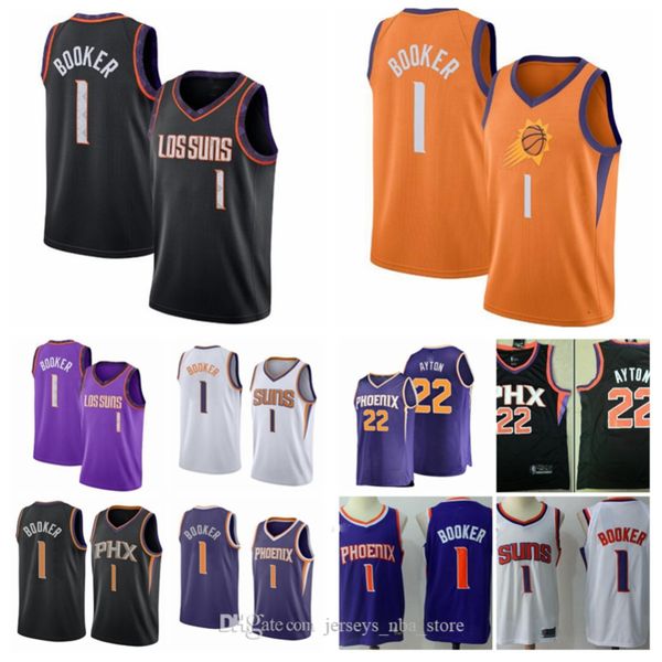 

men youth phoenix suns devin booker 22 ayton black 19/20 city edition swingman basketball jersey, Black;red