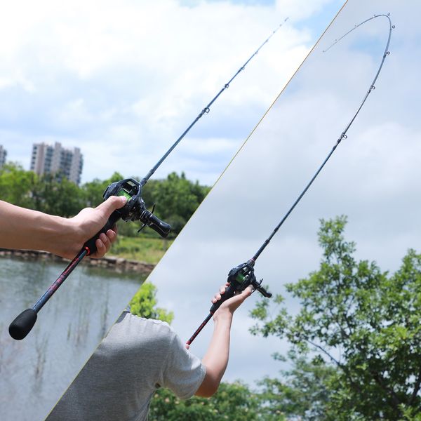 

sougayilang 1.8m- 2.4m casting fishing rod combo portable 5 section fishing rod and 12+1bb 7.0:1 gear ratio baitcasting reel