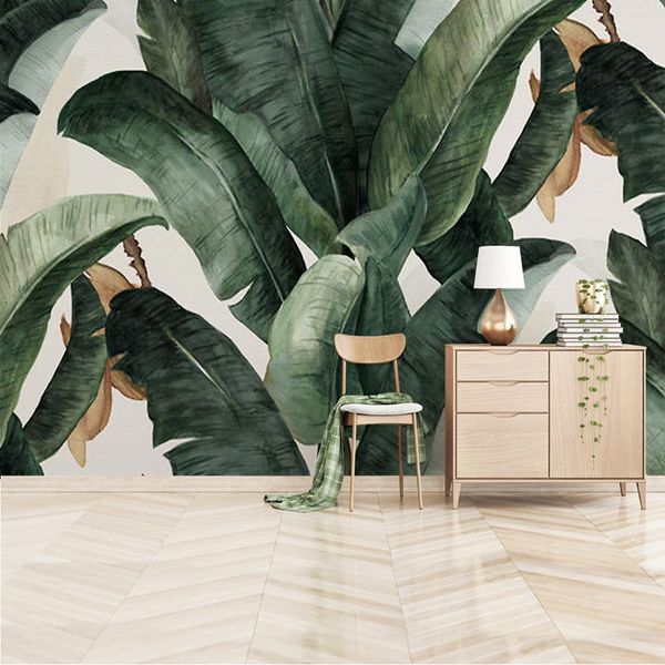 

custom mural wallpaper 3d tropical plant green leaves wall painting living room study dining room ins background wall papers 3 d