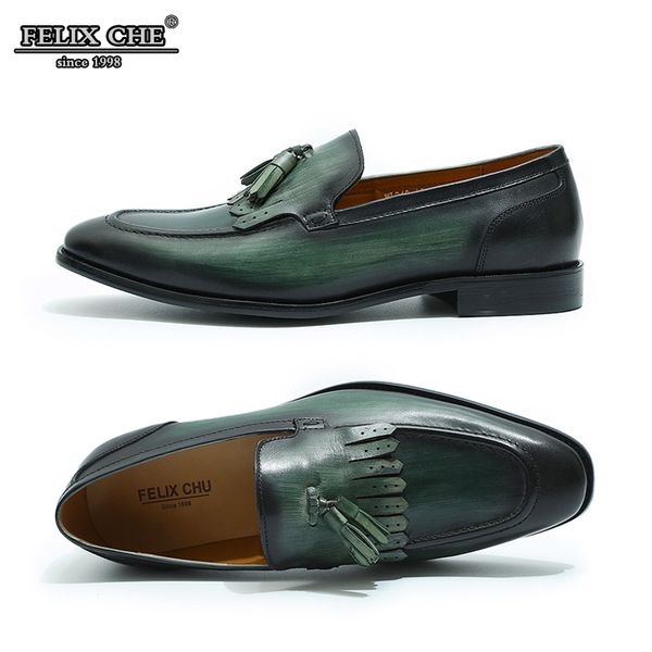 

fashion handmade 2019 spring autumn casual men tassel loafers mens shoe slip on business office footwear shoes black green brown