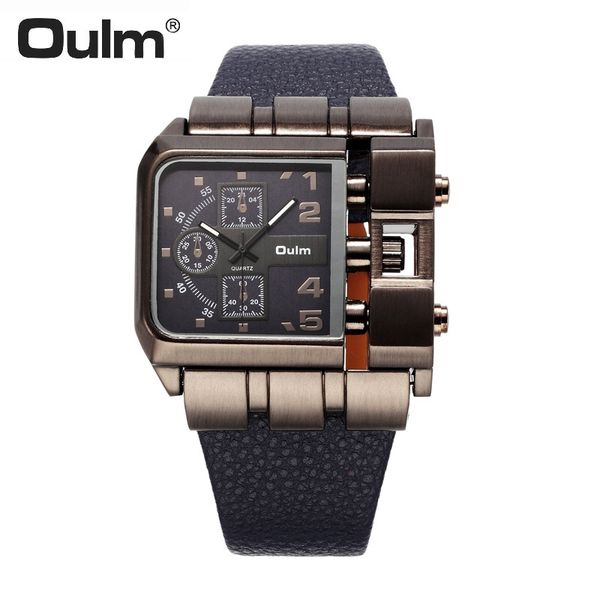 

oulm бренд оригинальный повседневная площадь мужчины наручные часы широкий большой циферблат pu кожаный ремешок кварцевые часы уникальный ди, Slivery;brown