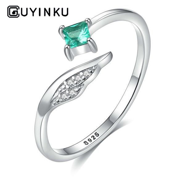 

s925 sterling silver ring emerald green gemstone jewelry inlaid zircon wings design simple atmosphere ladies jewelry, Golden;silver