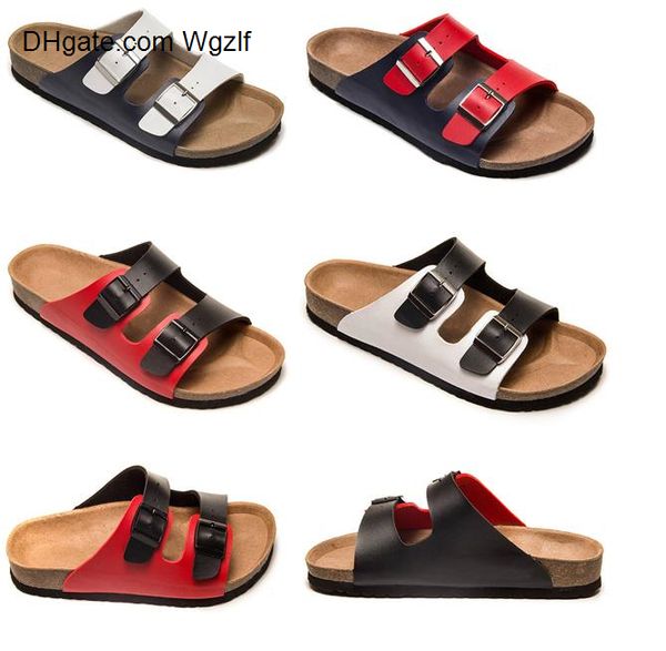 

bokon 2020 new style cork slippers with buckle for men and women flat sandals brik casual summer genuine leather slippers size 35-46, Black