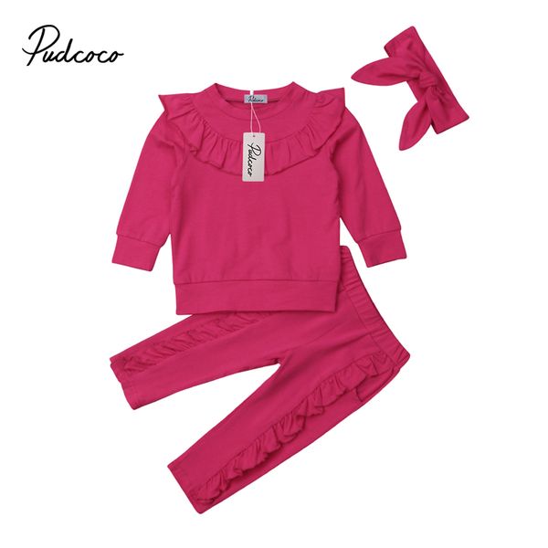 

fashion toddler baby girl floral autumn outfits clothes kids girls baby t-shirt hoodies +ruffles leggings pants 3pcs clothes, White