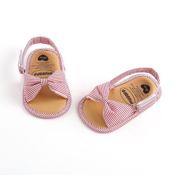 

summer baby girls bow striped breathable anti-slip soft soled shoes 0-18m, Black;red