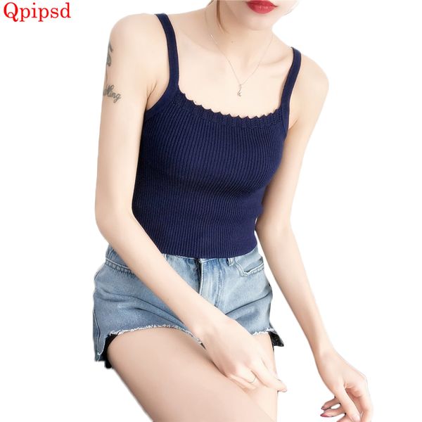 

short camisole 2018 summer autumn fashion slim knitted vest women's solid sleeveless sweaters female knitted bottom vests, Black;white