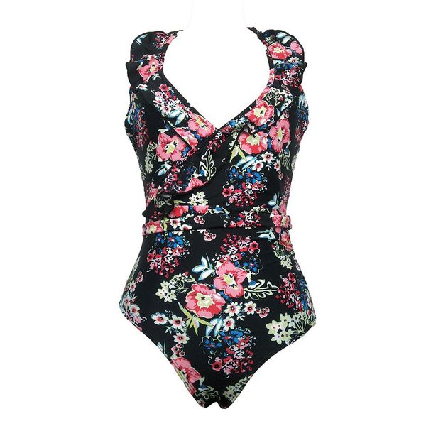 

mounchain fashion ladies printed lotus leaf one-suit bikini swimwear